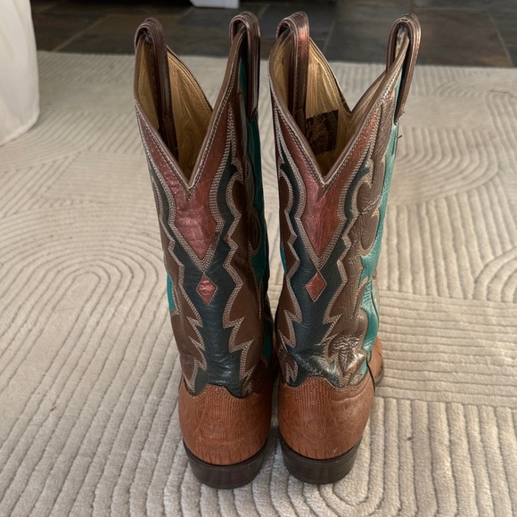 Tony Lama Brown and Teal Heeled Boots - Picture 6 of 6